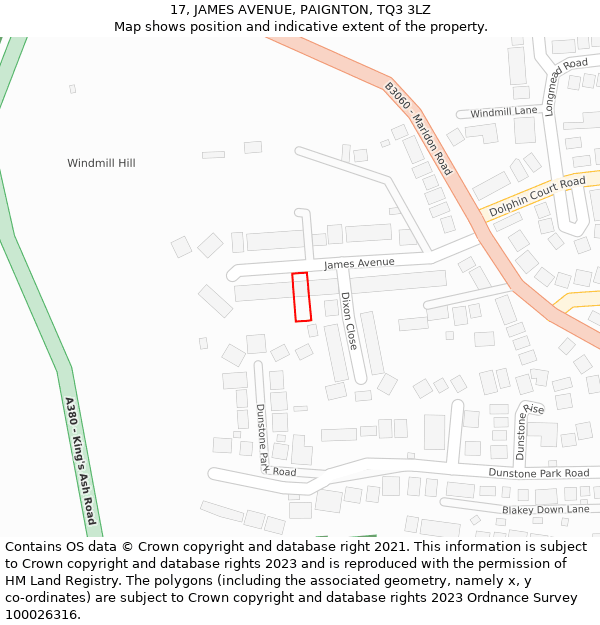 17, JAMES AVENUE, PAIGNTON, TQ3 3LZ: Location map and indicative extent of plot