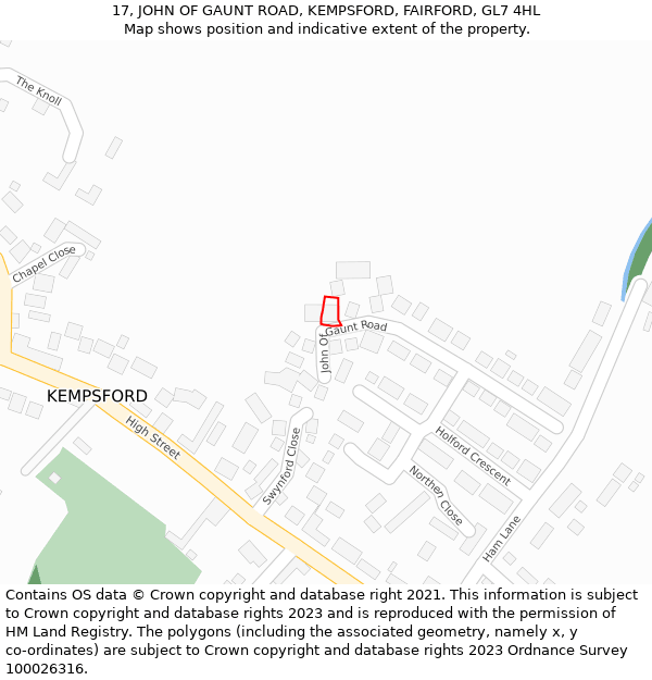 17, JOHN OF GAUNT ROAD, KEMPSFORD, FAIRFORD, GL7 4HL: Location map and indicative extent of plot