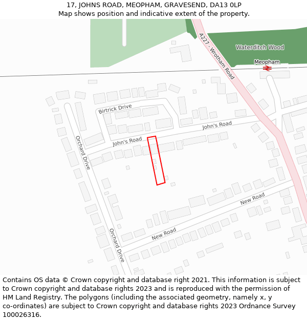 17, JOHNS ROAD, MEOPHAM, GRAVESEND, DA13 0LP: Location map and indicative extent of plot