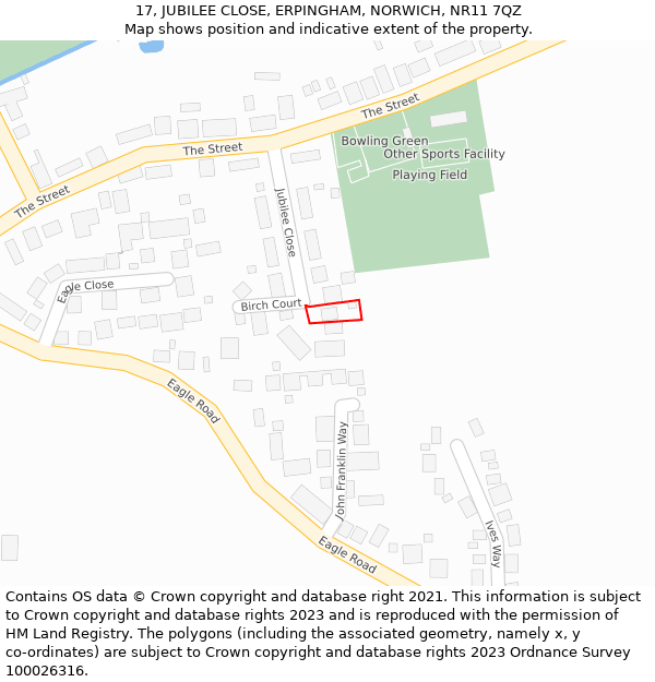 17, JUBILEE CLOSE, ERPINGHAM, NORWICH, NR11 7QZ: Location map and indicative extent of plot