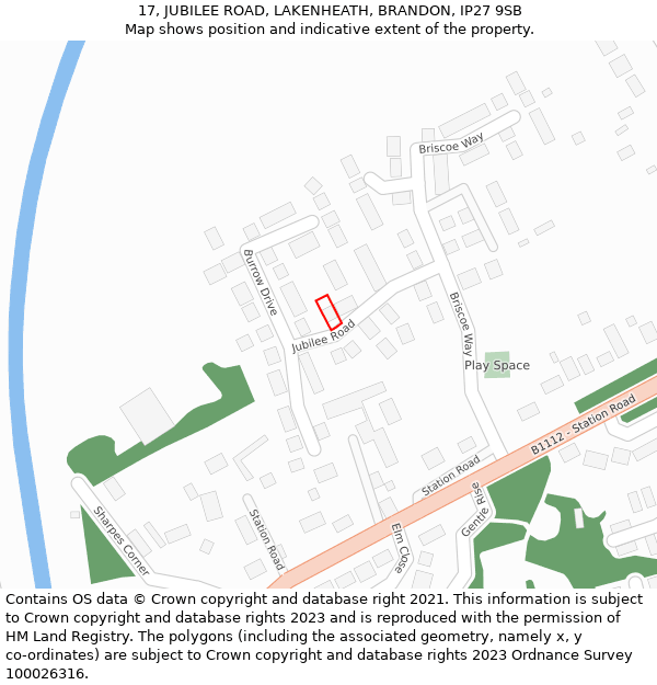 17, JUBILEE ROAD, LAKENHEATH, BRANDON, IP27 9SB: Location map and indicative extent of plot
