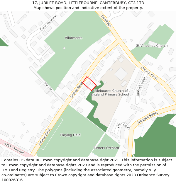 17, JUBILEE ROAD, LITTLEBOURNE, CANTERBURY, CT3 1TR: Location map and indicative extent of plot