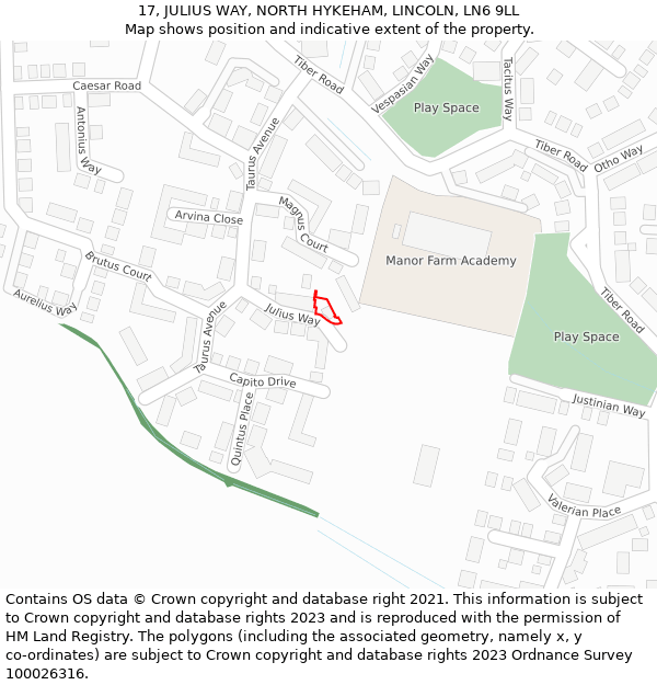 17, JULIUS WAY, NORTH HYKEHAM, LINCOLN, LN6 9LL: Location map and indicative extent of plot