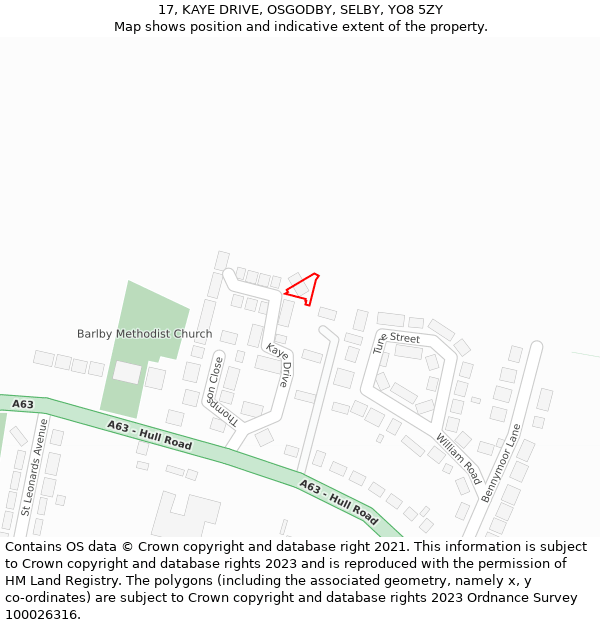 17, KAYE DRIVE, OSGODBY, SELBY, YO8 5ZY: Location map and indicative extent of plot