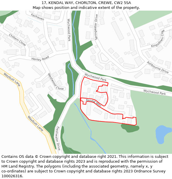 17, KENDAL WAY, CHORLTON, CREWE, CW2 5SA: Location map and indicative extent of plot