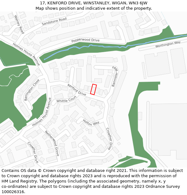 17, KENFORD DRIVE, WINSTANLEY, WIGAN, WN3 6JW: Location map and indicative extent of plot