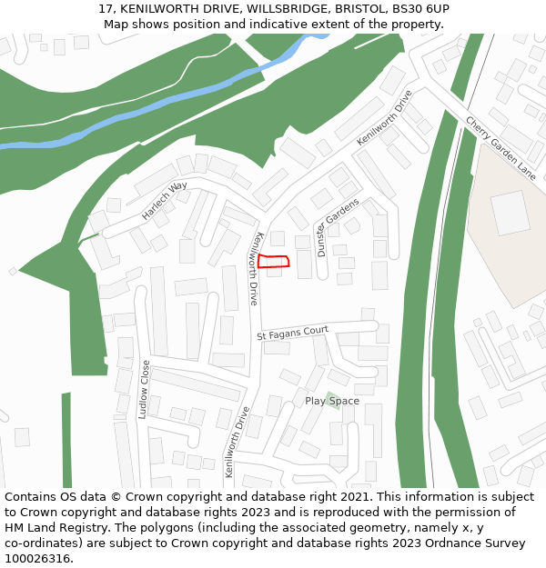 17, KENILWORTH DRIVE, WILLSBRIDGE, BRISTOL, BS30 6UP: Location map and indicative extent of plot