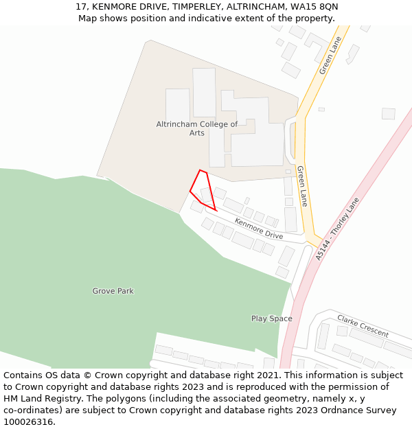 17, KENMORE DRIVE, TIMPERLEY, ALTRINCHAM, WA15 8QN: Location map and indicative extent of plot