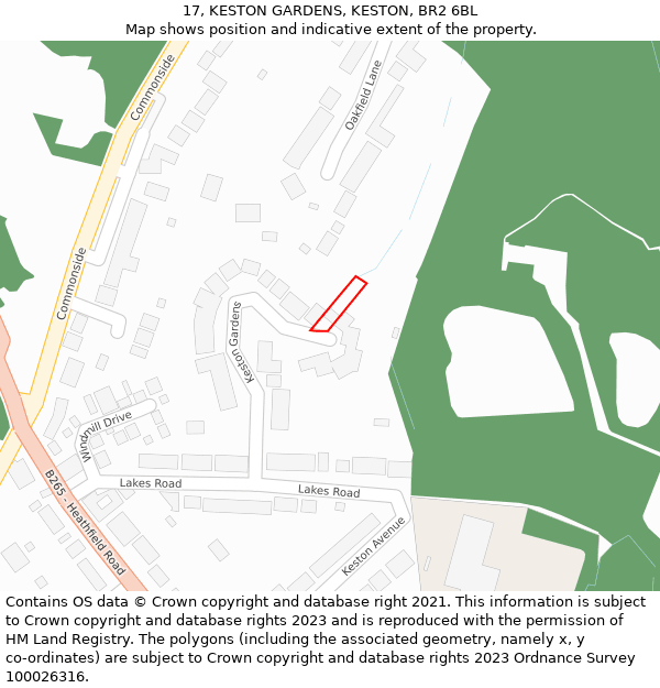 17, KESTON GARDENS, KESTON, BR2 6BL: Location map and indicative extent of plot