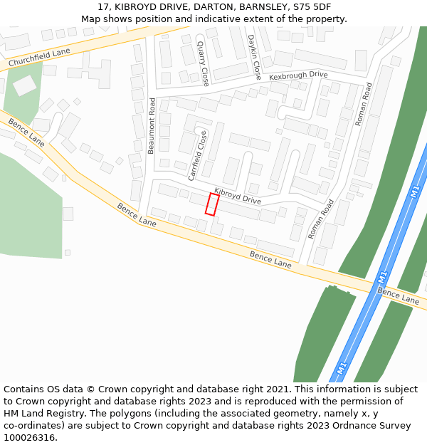 17, KIBROYD DRIVE, DARTON, BARNSLEY, S75 5DF: Location map and indicative extent of plot