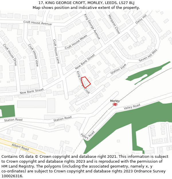 17, KING GEORGE CROFT, MORLEY, LEEDS, LS27 8LJ: Location map and indicative extent of plot