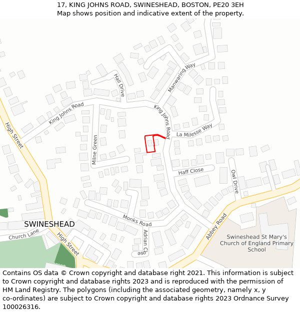 17, KING JOHNS ROAD, SWINESHEAD, BOSTON, PE20 3EH: Location map and indicative extent of plot
