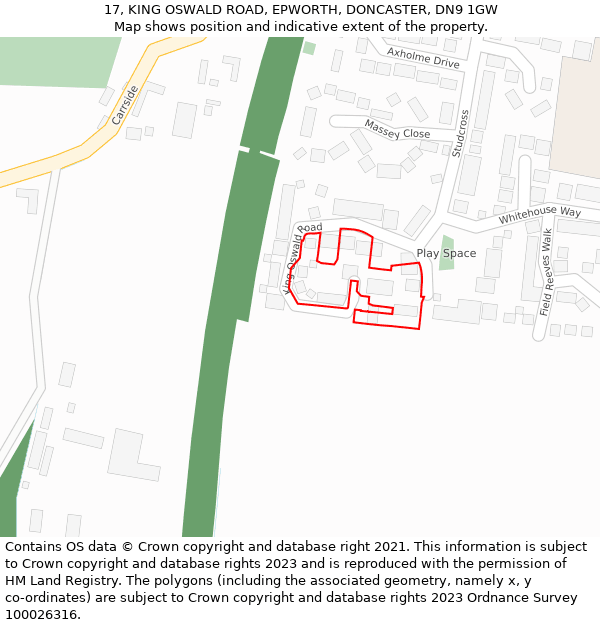 17, KING OSWALD ROAD, EPWORTH, DONCASTER, DN9 1GW: Location map and indicative extent of plot