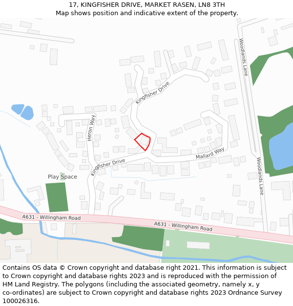 17, KINGFISHER DRIVE, MARKET RASEN, LN8 3TH: Location map and indicative extent of plot