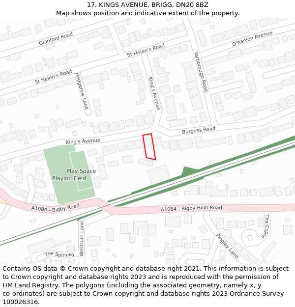 17, KINGS AVENUE, BRIGG, DN20 8BZ: Location map and indicative extent of plot
