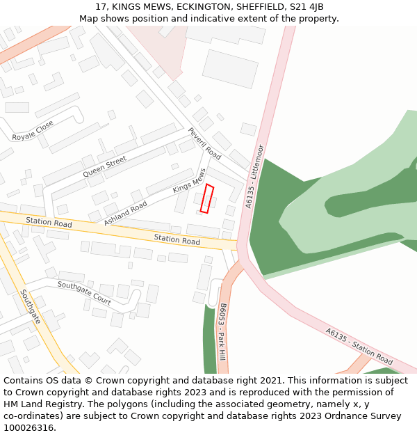 17, KINGS MEWS, ECKINGTON, SHEFFIELD, S21 4JB: Location map and indicative extent of plot