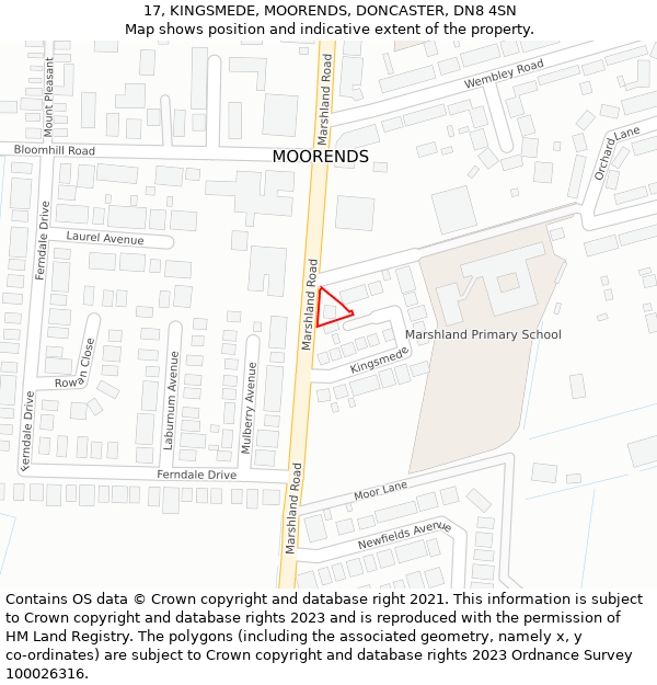 17, KINGSMEDE, MOORENDS, DONCASTER, DN8 4SN: Location map and indicative extent of plot