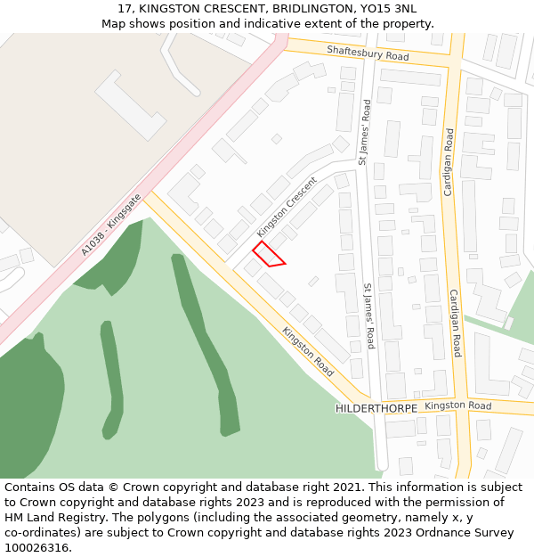 17, KINGSTON CRESCENT, BRIDLINGTON, YO15 3NL: Location map and indicative extent of plot