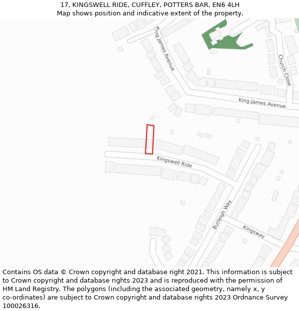 17, KINGSWELL RIDE, CUFFLEY, POTTERS BAR, EN6 4LH: Location map and indicative extent of plot