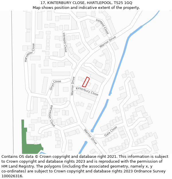 17, KINTERBURY CLOSE, HARTLEPOOL, TS25 1GQ: Location map and indicative extent of plot