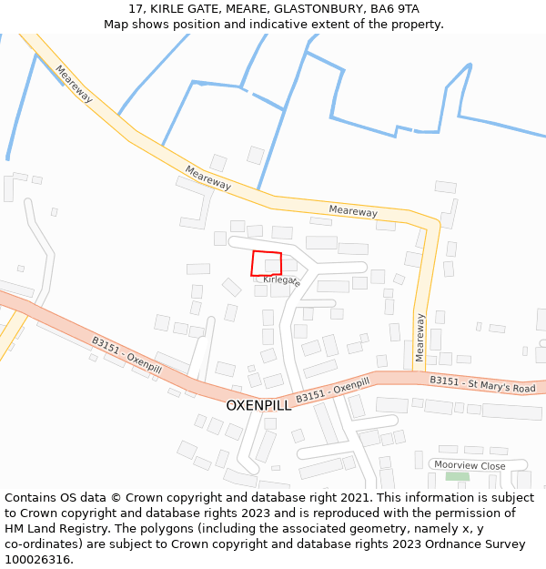 17, KIRLE GATE, MEARE, GLASTONBURY, BA6 9TA: Location map and indicative extent of plot