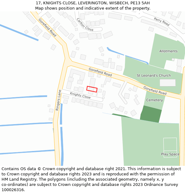 17, KNIGHTS CLOSE, LEVERINGTON, WISBECH, PE13 5AH: Location map and indicative extent of plot