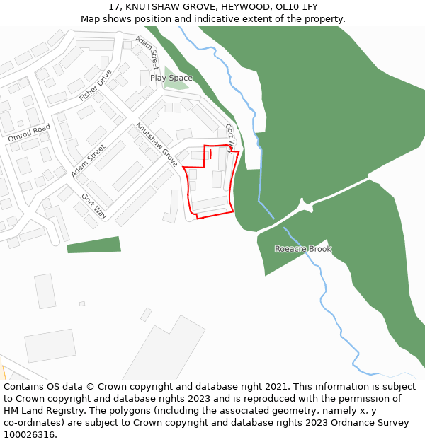 17, KNUTSHAW GROVE, HEYWOOD, OL10 1FY: Location map and indicative extent of plot