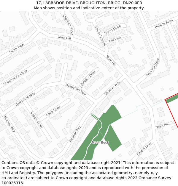 17, LABRADOR DRIVE, BROUGHTON, BRIGG, DN20 0ER: Location map and indicative extent of plot