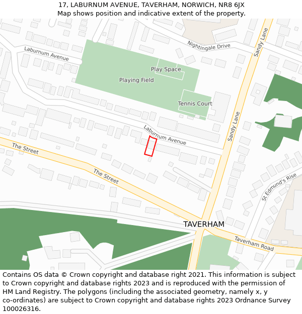 17, LABURNUM AVENUE, TAVERHAM, NORWICH, NR8 6JX: Location map and indicative extent of plot