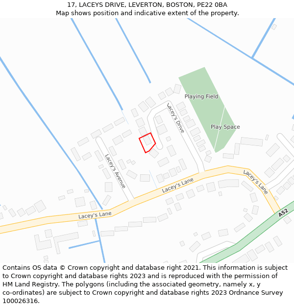 17, LACEYS DRIVE, LEVERTON, BOSTON, PE22 0BA: Location map and indicative extent of plot