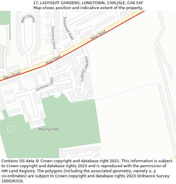 17, LADYSEAT GARDENS, LONGTOWN, CARLISLE, CA6 5XF: Location map and indicative extent of plot