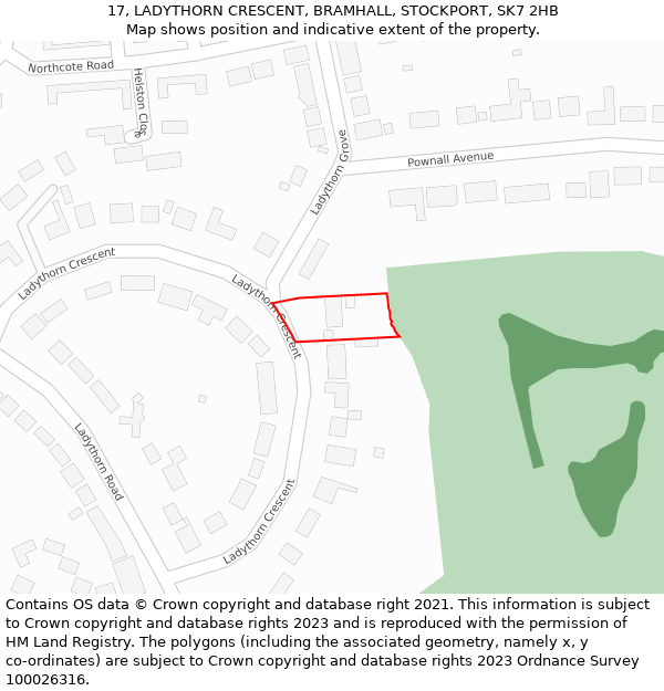 17, LADYTHORN CRESCENT, BRAMHALL, STOCKPORT, SK7 2HB: Location map and indicative extent of plot