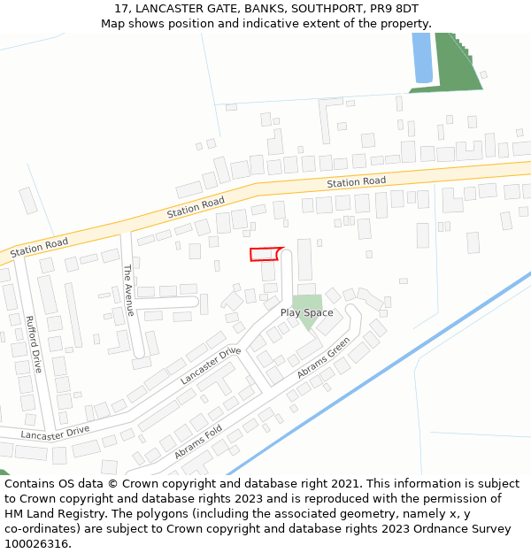 17, LANCASTER GATE, BANKS, SOUTHPORT, PR9 8DT: Location map and indicative extent of plot