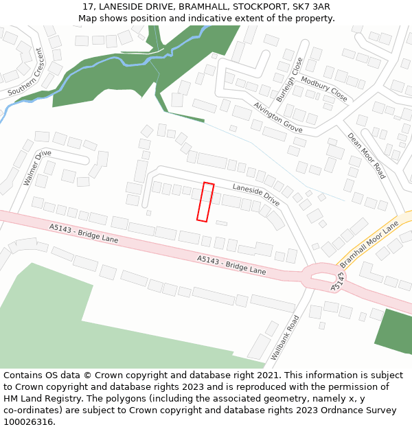 17, LANESIDE DRIVE, BRAMHALL, STOCKPORT, SK7 3AR: Location map and indicative extent of plot