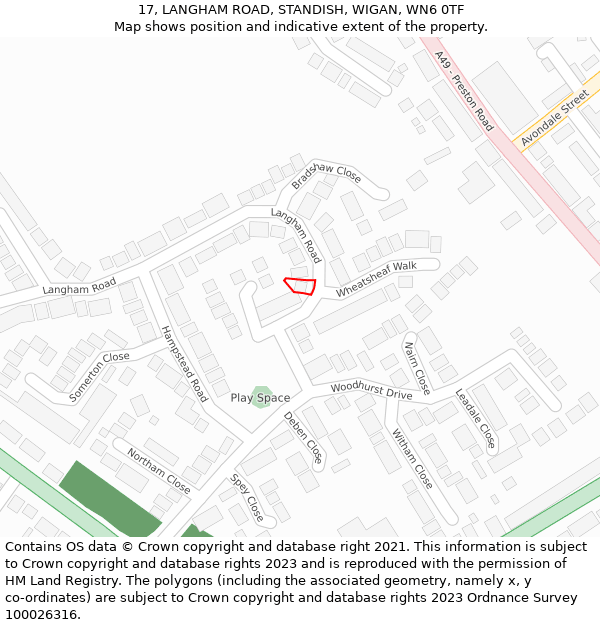 17, LANGHAM ROAD, STANDISH, WIGAN, WN6 0TF: Location map and indicative extent of plot