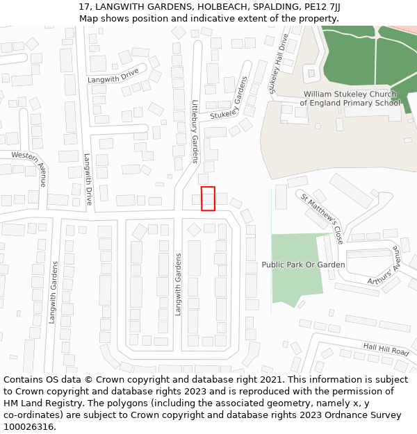 17, LANGWITH GARDENS, HOLBEACH, SPALDING, PE12 7JJ: Location map and indicative extent of plot