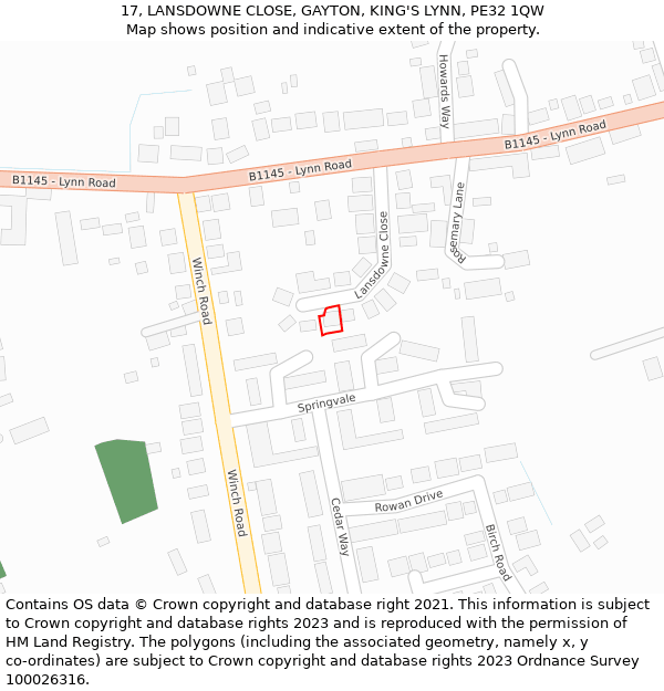 17, LANSDOWNE CLOSE, GAYTON, KING'S LYNN, PE32 1QW: Location map and indicative extent of plot