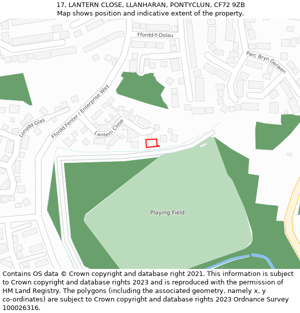 17, LANTERN CLOSE, LLANHARAN, PONTYCLUN, CF72 9ZB: Location map and indicative extent of plot