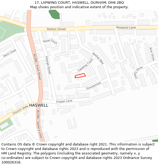 17, LAPWING COURT, HASWELL, DURHAM, DH6 2BQ: Location map and indicative extent of plot