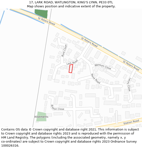 17, LARK ROAD, WATLINGTON, KING'S LYNN, PE33 0TL: Location map and indicative extent of plot