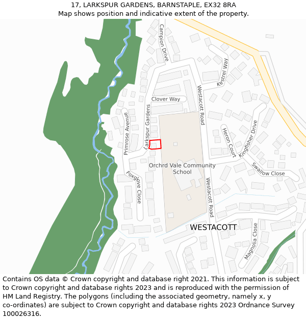 17, LARKSPUR GARDENS, BARNSTAPLE, EX32 8RA: Location map and indicative extent of plot
