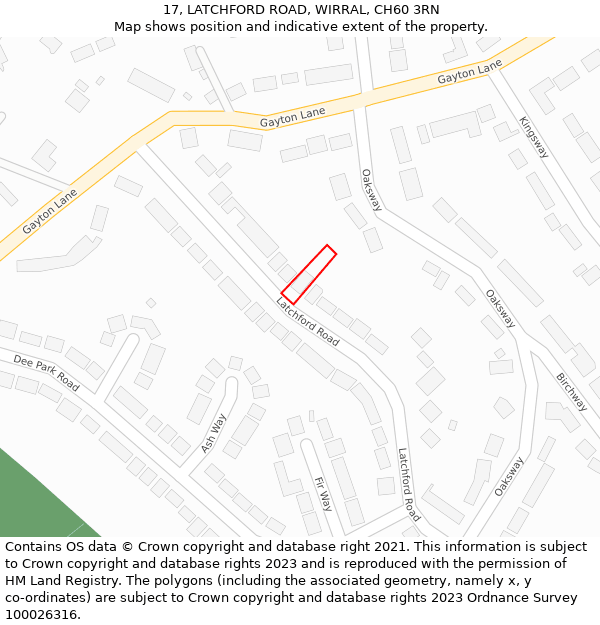 17, LATCHFORD ROAD, WIRRAL, CH60 3RN: Location map and indicative extent of plot