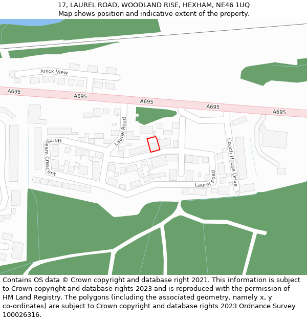 17, LAUREL ROAD, WOODLAND RISE, HEXHAM, NE46 1UQ: Location map and indicative extent of plot