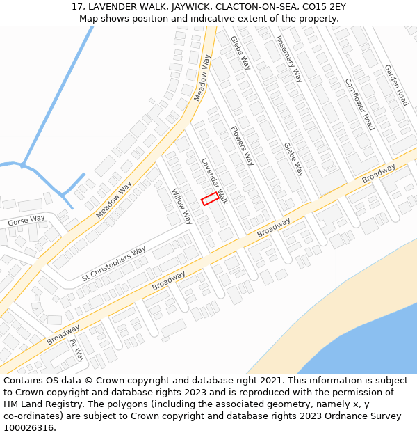 17, LAVENDER WALK, JAYWICK, CLACTON-ON-SEA, CO15 2EY: Location map and indicative extent of plot