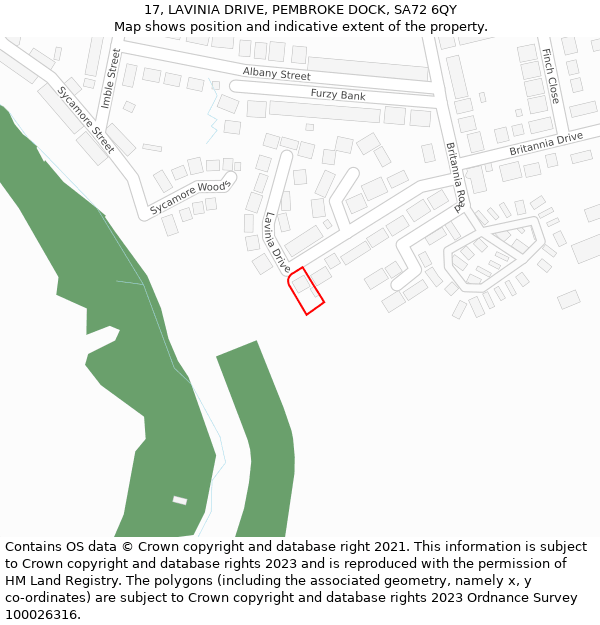 17, LAVINIA DRIVE, PEMBROKE DOCK, SA72 6QY: Location map and indicative extent of plot