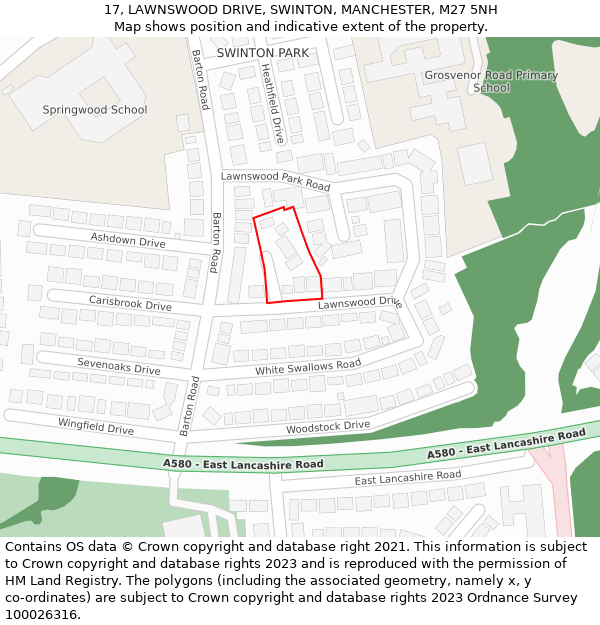 17, LAWNSWOOD DRIVE, SWINTON, MANCHESTER, M27 5NH: Location map and indicative extent of plot