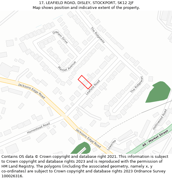 17, LEAFIELD ROAD, DISLEY, STOCKPORT, SK12 2JF: Location map and indicative extent of plot