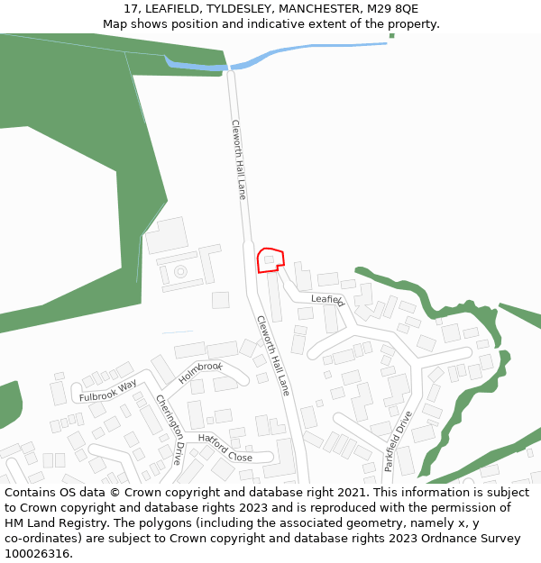 17, LEAFIELD, TYLDESLEY, MANCHESTER, M29 8QE: Location map and indicative extent of plot