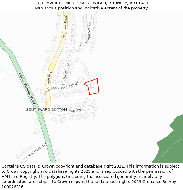 17, LEAVERHOLME CLOSE, CLIVIGER, BURNLEY, BB10 4TT: Location map and indicative extent of plot