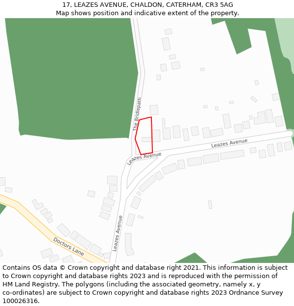 17, LEAZES AVENUE, CHALDON, CATERHAM, CR3 5AG: Location map and indicative extent of plot
